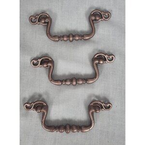 Vintage Lot Of 3 Dresser drawer Handles Pulls painted cooper color 6" DIY